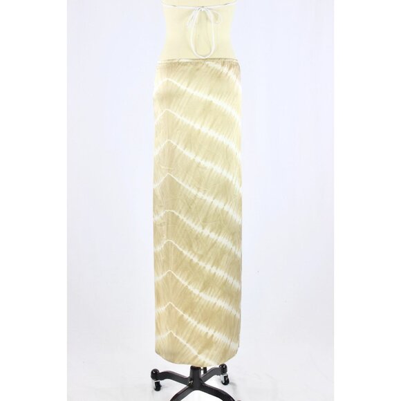 INDAH Tan Beige Tie Dye 100% Silk Satin Wrap Front Maxi Slip Skirt, Size S - Picture 4 of 14